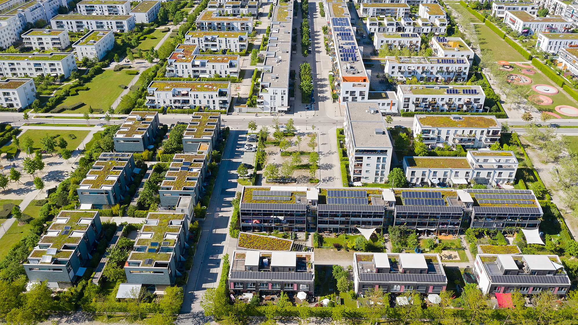 Wohngebiet mit Grün- und Energiedächern