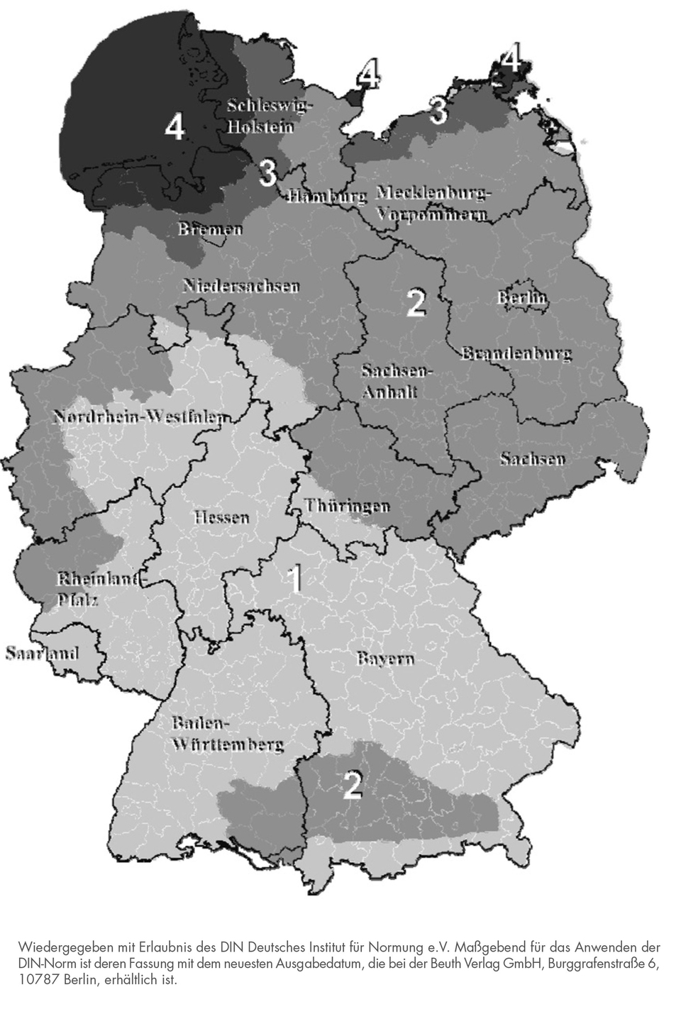Windzonenkarte für das Gebiet der Bundesrepublik Deutschland (DIN EN 1991-14-4/NA Bild NA.A.1)